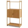 Tangkula Bathroom Cabinet, Bamboo 4 Tier Floor Storage Cabinet with Enclosed Cabinet