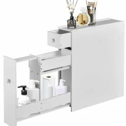 Tangkula Bathroom Cabinet, Wooden Bathroom Storage Cabinet, Home Kitchen Living Room Bathroom Toilet Narrow Floor Organizer
