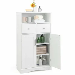 Tangkula Bathroom Cabinet, Freestanding Storage Organizer w/2 Drawers & 2 Doors