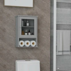 Tangkula Bathroom Cabinet, Wall Mounted Storage Organizer W/Door and Open Shelf, Hanging Medicine Cabinet, White