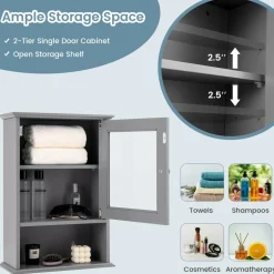 Tangkula Bathroom Cabinet, Wall Mounted Storage Organizer W/Door and Open Shelf, Hanging Medicine Cabinet, White