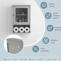 Tangkula Bathroom Cabinet, Wall Mounted Storage Organizer W/Door and Open Shelf, Hanging Medicine Cabinet, White