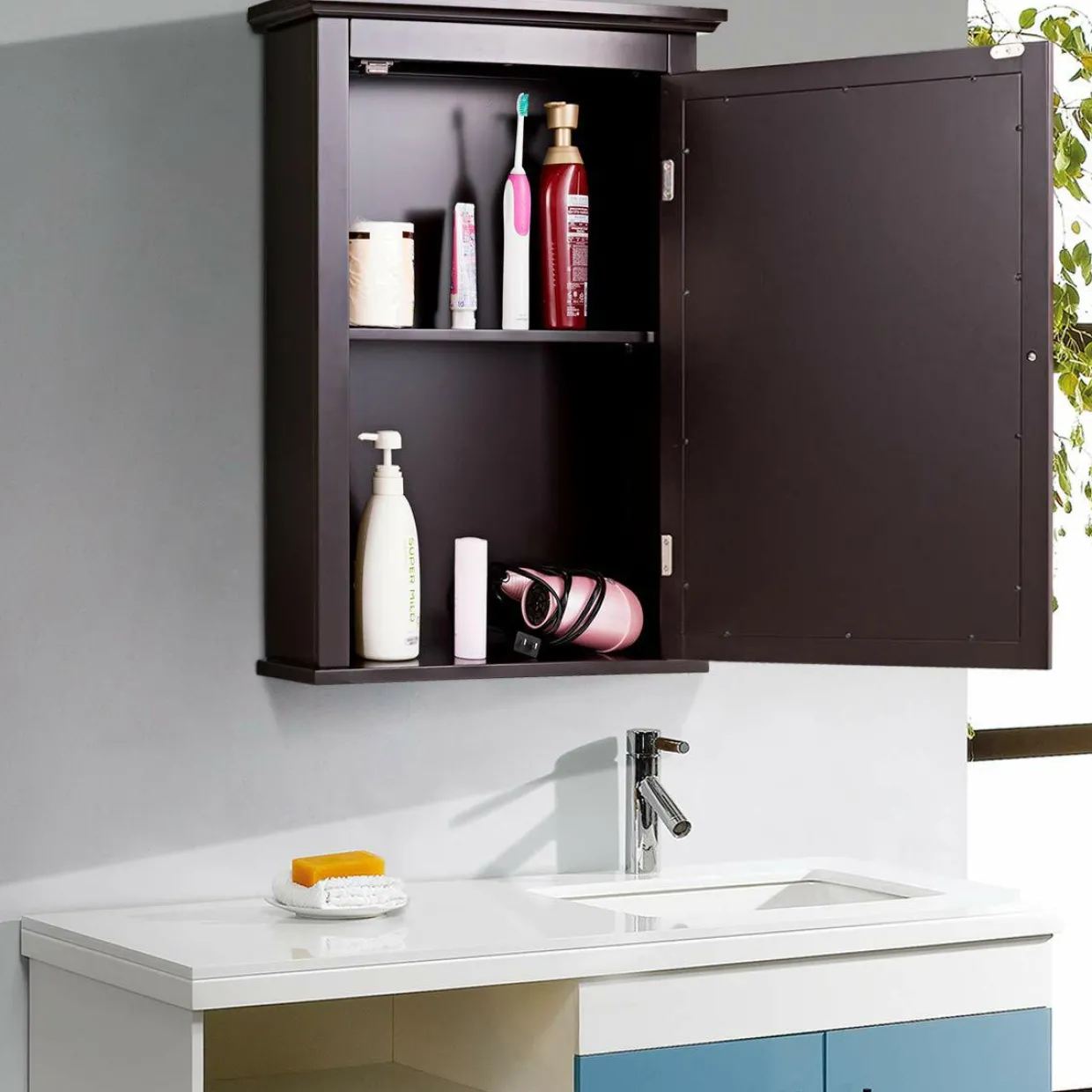 Tangkula Bathroom Cabinet with Mirror, Mirrored Wall-Mounted Storage Medicine Cabinet