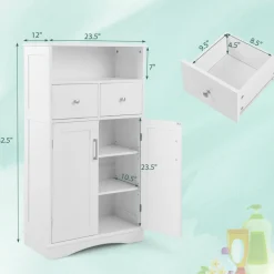 Tangkula Bathroom Cabinet, Freestanding Storage Organizer w/2 Drawers & 2 Doors