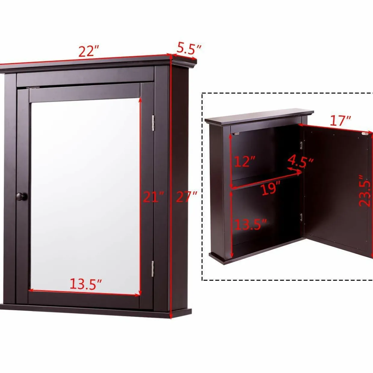 Tangkula Bathroom Cabinet with Mirror, Mirrored Wall-Mounted Storage Medicine Cabinet