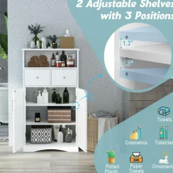 Tangkula Bathroom Cabinet, Freestanding Storage Organizer w/2 Drawers & 2 Doors