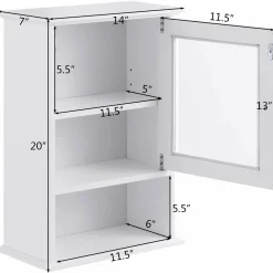 Tangkula Bathroom Cabinet, Wall Mounted Storage Organizer W/Door and Open Shelf, Hanging Medicine Cabinet, White