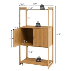 Tangkula Bathroom Cabinet, Bamboo 4 Tier Floor Storage Cabinet with Enclosed Cabinet