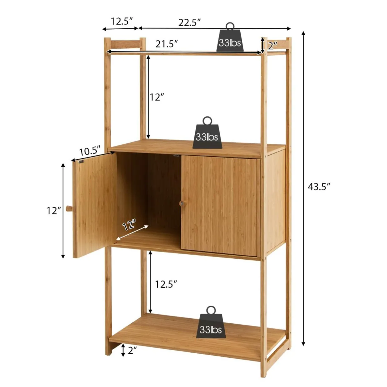 Tangkula Bathroom Cabinet, Bamboo 4 Tier Floor Storage Cabinet with Enclosed Cabinet
