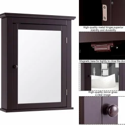 Tangkula Bathroom Cabinet with Mirror, Mirrored Wall-Mounted Storage Medicine Cabinet