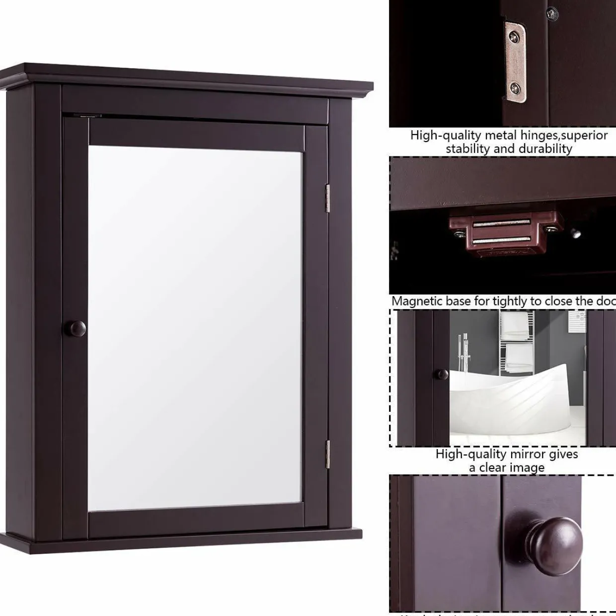 Tangkula Bathroom Cabinet with Mirror, Mirrored Wall-Mounted Storage Medicine Cabinet