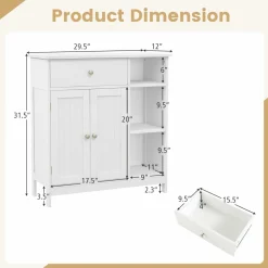 Tangkula Bathroom Cabinet, Floor Storage Cabinet with Doors and Shelves