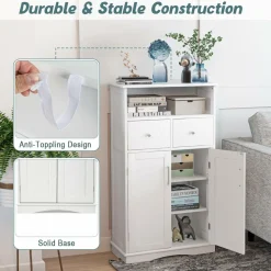 Tangkula Bathroom Cabinet, Freestanding Storage Organizer w/2 Drawers & 2 Doors
