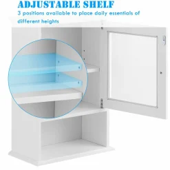 Tangkula Bathroom Cabinet, Wall Mounted Storage Organizer W/Door and Open Shelf, Hanging Medicine Cabinet, White