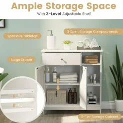 Tangkula Bathroom Cabinet, Floor Storage Cabinet with Doors and Shelves