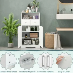 Tangkula Bathroom Cabinet, Freestanding Storage Organizer w/2 Drawers & 2 Doors