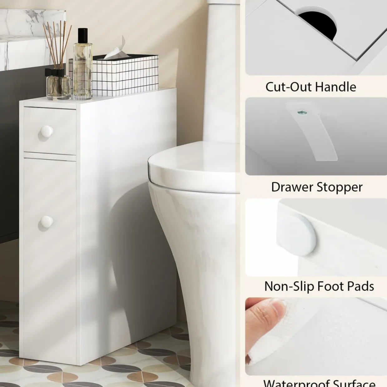 Tangkula Bathroom Cabinet, Wooden Bathroom Storage Cabinet, Home Kitchen Living Room Bathroom Toilet Narrow Floor Organizer