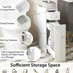Tangkula Bathroom Cabinet, Wooden Bathroom Storage Cabinet, Home Kitchen Living Room Bathroom Toilet Narrow Floor Organizer