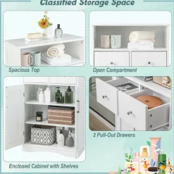 Tangkula Bathroom Cabinet, Freestanding Storage Organizer w/2 Drawers & 2 Doors