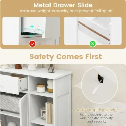 Tangkula Bathroom Cabinet, Floor Storage Cabinet with Doors and Shelves