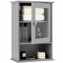 Tangkula Bathroom Cabinet, Wall Mounted Storage Organizer W/Door and Open Shelf, Hanging Medicine Cabinet, White