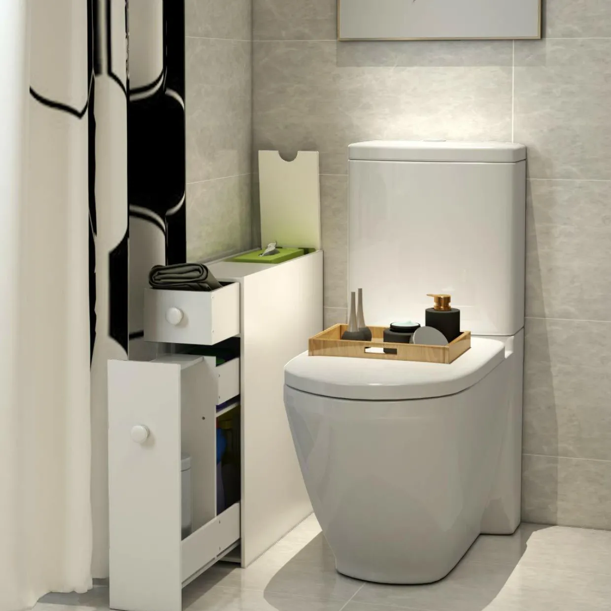 Tangkula Bathroom Cabinet, Wooden Bathroom Storage Cabinet, Home Kitchen Living Room Bathroom Toilet Narrow Floor Organizer