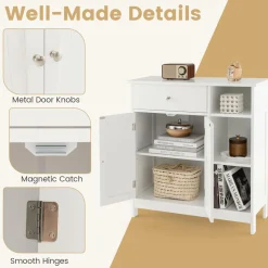 Tangkula Bathroom Cabinet, Floor Storage Cabinet with Doors and Shelves