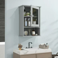 Tangkula Bathroom Cabinet, Wall Mounted Storage Organizer W/Door and Open Shelf, Hanging Medicine Cabinet, White
