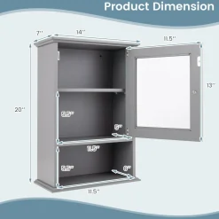 Tangkula Bathroom Cabinet, Wall Mounted Storage Organizer W/Door and Open Shelf, Hanging Medicine Cabinet, White