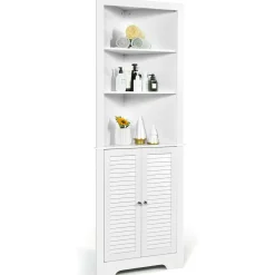 Tangkula Bathroom Corner Storage Cabinet, Free Standing Tall Collection Cabinet with 3 Open Shelves