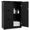 Tangkula Bathroom Floor Cabinet, Freestanding Side Storage Cabinet w/ 3 Drawers & 1 Cupboard