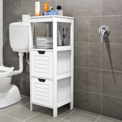 Tangkula Bathroom Floor Cabinet, Multifunctional Wooden Storage Cabinet with 2 Adjustable Drawers