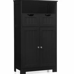 Tangkula Bathroom Floor Cabinet, Storage Cabinet w/One Open Shelf Two Doors and Two Adjustable Drawers, Standing Cupboard for Kitchen