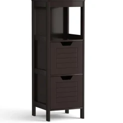 Tangkula Bathroom Floor Cabinet, Multifunctional Wooden Storage Cabinet with 2 Adjustable Drawers