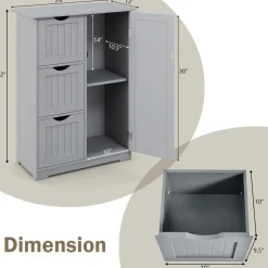 Tangkula Bathroom Floor Cabinet, Freestanding Side Storage Cabinet w/ 3 Drawers & 1 Cupboard