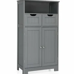 Tangkula Bathroom Floor Cabinet, Storage Cabinet w/One Open Shelf Two Doors and Two Adjustable Drawers, Standing Cupboard for Kitchen