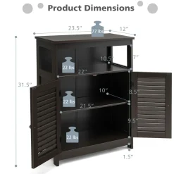 Tangkula Bathroom Floor Cabinet, Wooden Freestanding Storage Cabinet with Double Shutter Door & Adjustable Shelf