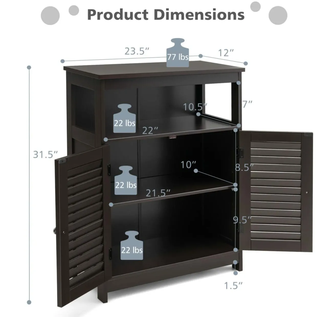 Tangkula Bathroom Floor Cabinet, Wooden Freestanding Storage Cabinet with Double Shutter Door & Adjustable Shelf