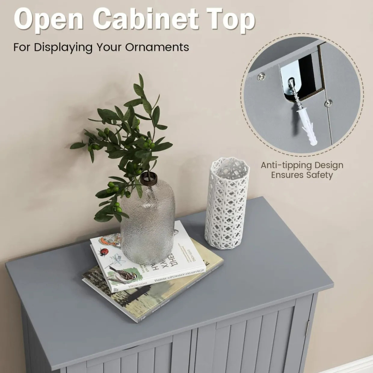Tangkula Bathroom Floor Cabinet, Freestanding Side Storage Cabinet w/ 3 Drawers & 1 Cupboard