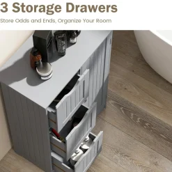 Tangkula Bathroom Floor Cabinet, Freestanding Side Storage Cabinet w/ 3 Drawers & 1 Cupboard