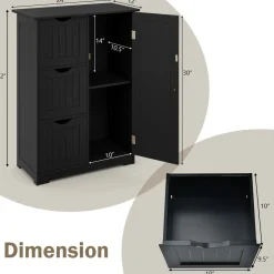 Tangkula Bathroom Floor Cabinet, Freestanding Side Storage Cabinet w/ 3 Drawers & 1 Cupboard
