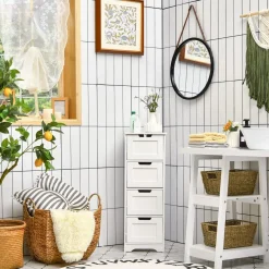 Tangkula Bathroom Floor Cabinet with 4 Drawers, 12 x 12 x 33 Inch