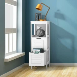 Tangkula Bathroom Floor Cabinet, Multifunctional Wooden Storage Cabinet with 2 Adjustable Drawers