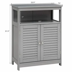 Tangkula Bathroom Floor Cabinet, Wooden Freestanding Storage Cabinet with Double Shutter Door & Adjustable Shelf