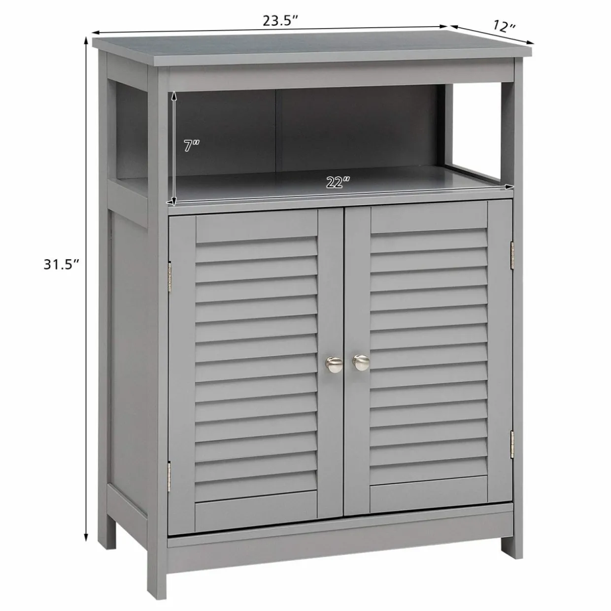 Tangkula Bathroom Floor Cabinet, Wooden Freestanding Storage Cabinet with Double Shutter Door & Adjustable Shelf