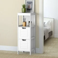 Tangkula Bathroom Floor Cabinet, Multifunctional Wooden Storage Cabinet with 2 Adjustable Drawers