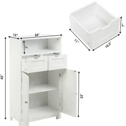 Tangkula Bathroom Floor Cabinet, Storage Cabinet w/One Open Shelf Two Doors and Two Adjustable Drawers, Standing Cupboard for Kitchen