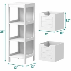 Tangkula Bathroom Floor Cabinet, Multifunctional Wooden Storage Cabinet with 2 Adjustable Drawers