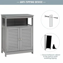 Tangkula Bathroom Floor Cabinet, Wooden Freestanding Storage Cabinet with Double Shutter Door & Adjustable Shelf