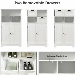 Tangkula Bathroom Floor Cabinet, Storage Cabinet w/One Open Shelf Two Doors and Two Adjustable Drawers, Standing Cupboard for Kitchen